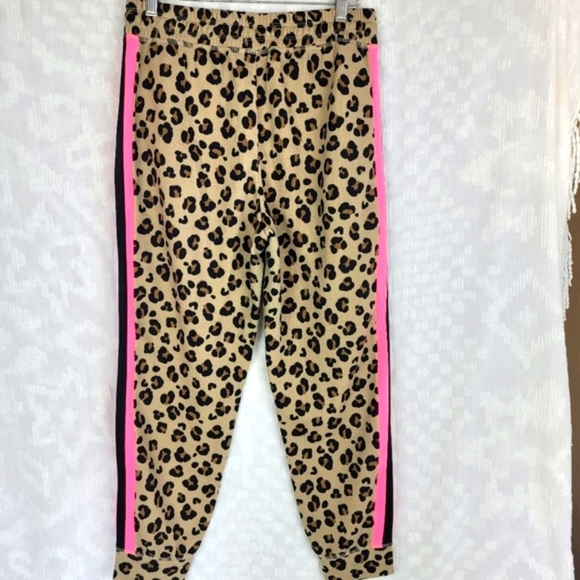 Cabana by Crown & Ivy leopard print joggers hot pink trim cuff track pants fun S - Picture 2 of 9